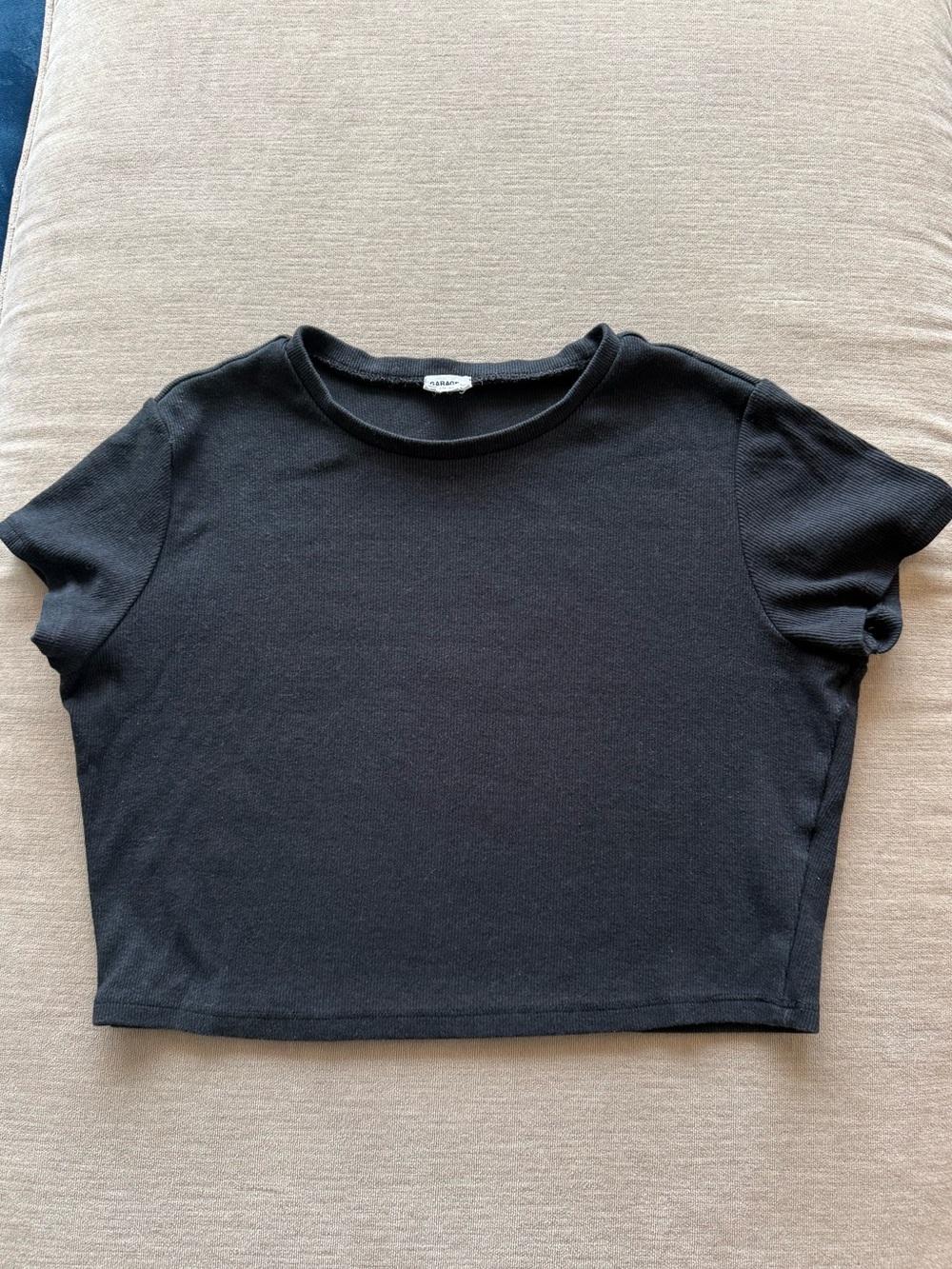 Garage Black Cropped Crew Neck Tee